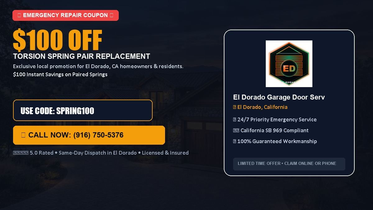 El Dorado Garage Door Service $100 OFF Dual Torsion Spring Replacement in El Dorado, CA